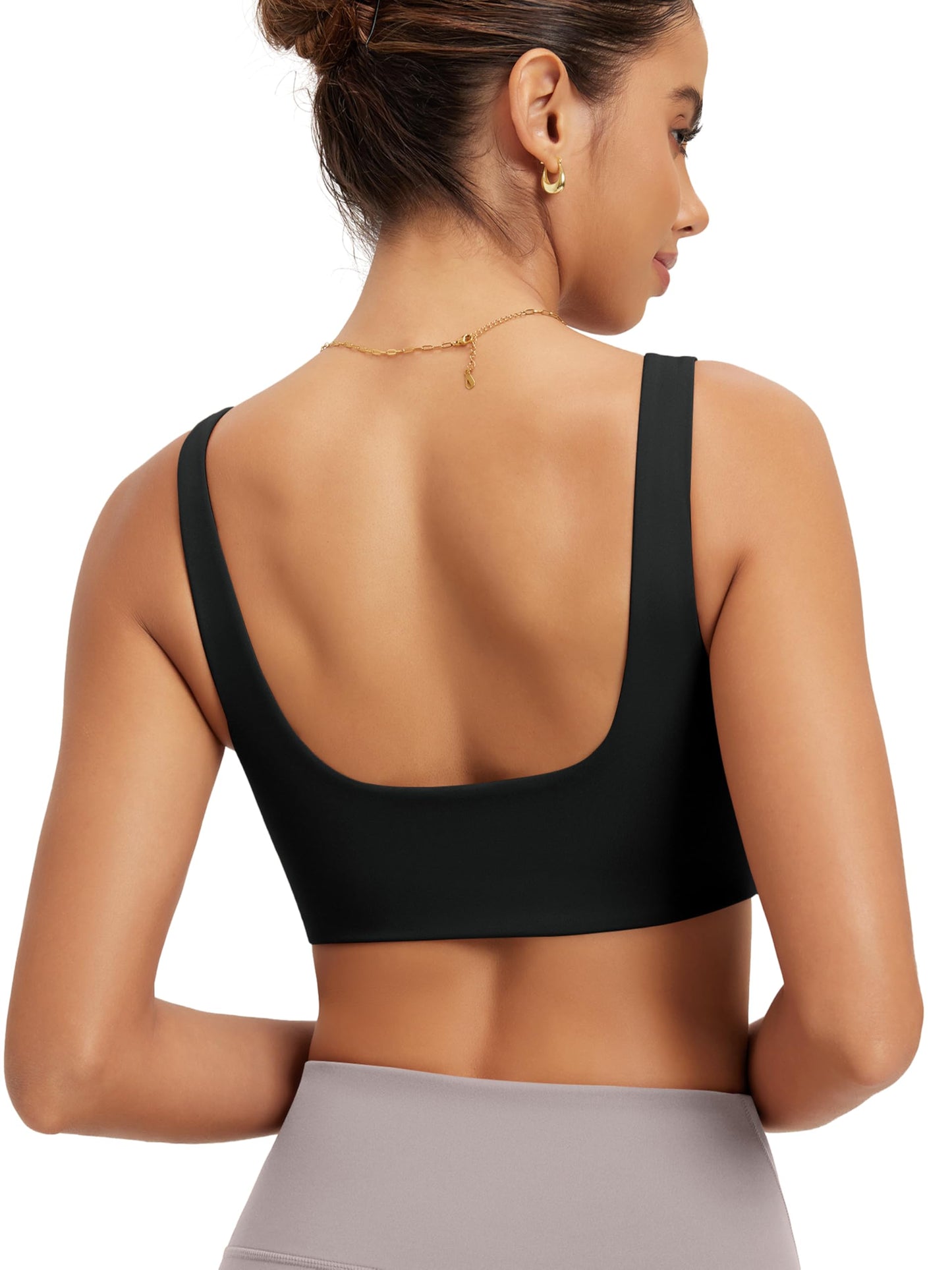 ODODOS Square Neck Sports Bra for Women Wirefree Non Padded Yoga Tank Workout Crop Tops, Black, Medium