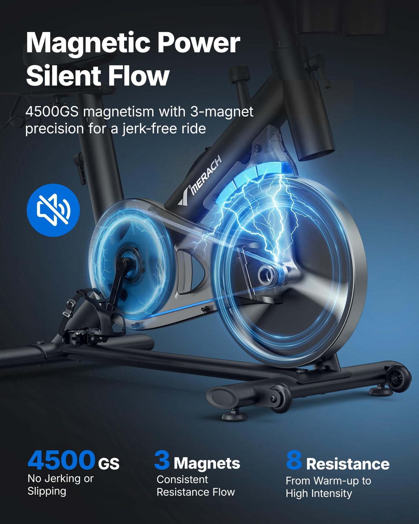 MERACH Exercise Bike, Brake Pad Stationary Bike with Exclusive App, Low Noise Indoor Cycling Bike with 270lbs Weight Capacity, Tablet Mount and Fitness Courses for Weight Loss-Blue