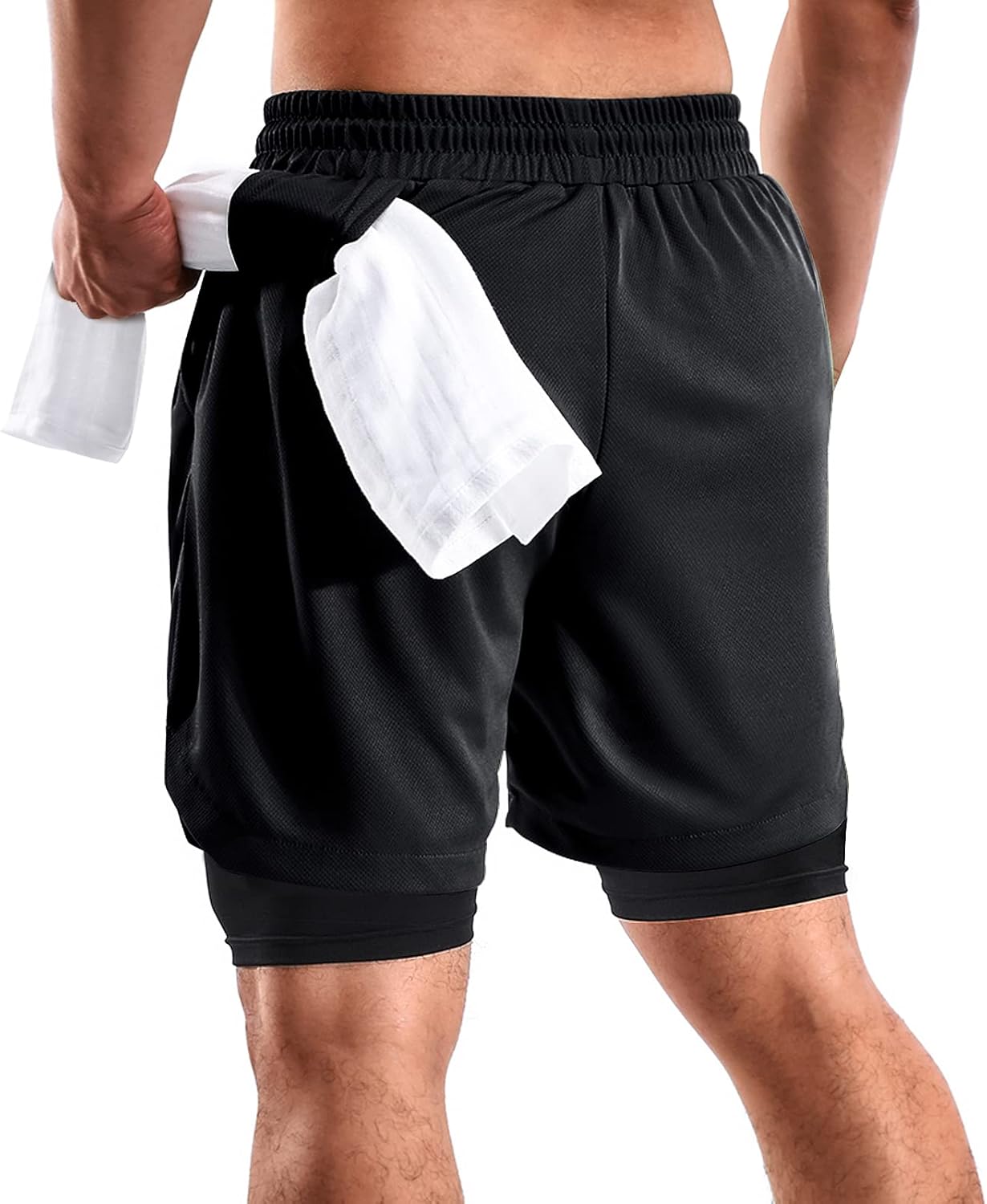 Skiennix Men's 2-in-1 Running Shorts - Casual Gym Shorts with Pockets & Towel Loop | 7 Inch, 2 Pack