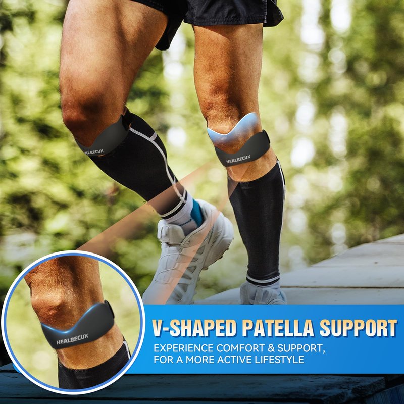 Healrecux Silicone Patellar Tendon Support Strap, Adjustable Non-Slip Patella Band Stabilizer Knee Brace for Jumpers Knee, Tendonitis, Basketball, Volleyball, Squats, Black