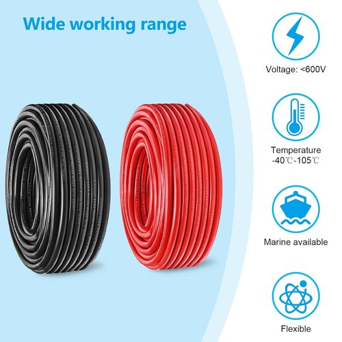 Marine Wire - 6 Gauge Tinned Copper Boat Cable for Automotive & Solar Use | 10FT Red & 10FT Black
