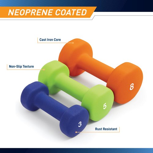 Marcy 3-Pair Neoprene Coated Cast Iron Dumbbell Set with Rack (3 lbs, 5 lbs, 8 lbs - Total 32 lbs) - Hand Weights for Home Exercise, Yoga, Fitness Training NDS-32B