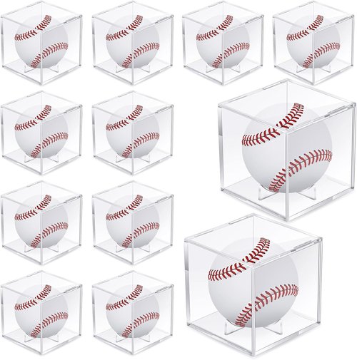 Chumia Baseball Display Cases - Clear Acrylic UV Protected Cube for Official Size Balls | 12 Pack