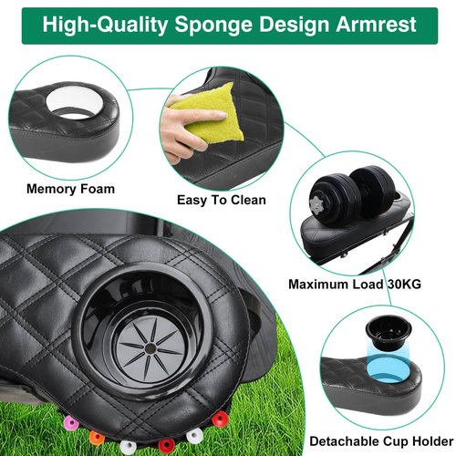 LEAPGOMAX Golf Cart Diamond Armrest with Cup Holder for Rear Seat, Upgraded Stable Triangle Support Frame No Drilling for EZGO Club Car DS Precedent Yamaha Golf Carts Arm Rest with 1" Side Square Tube