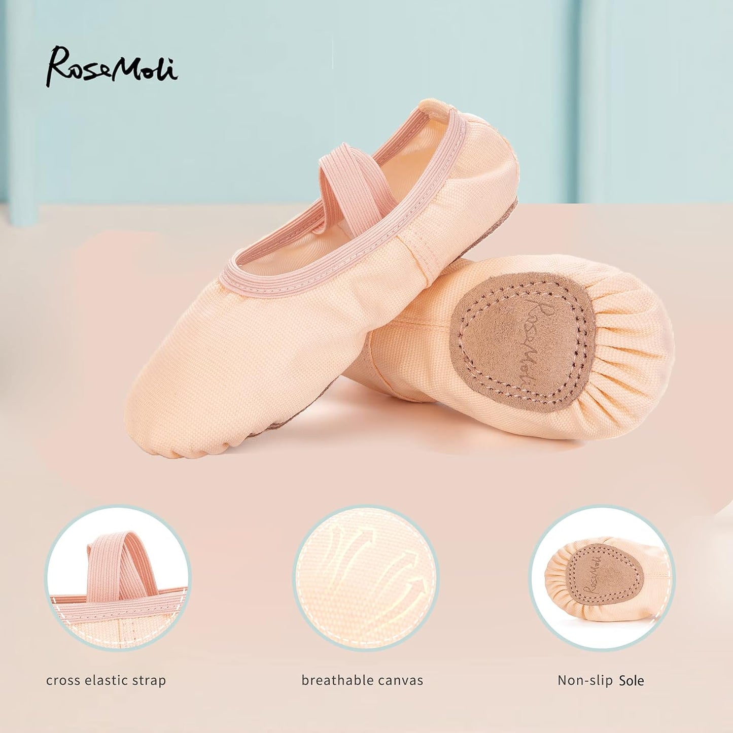 RoseMoli Ballet Slippers - Canvas Flats for Girls, Toddlers & Women | Ideal for Dance & Yoga Practice