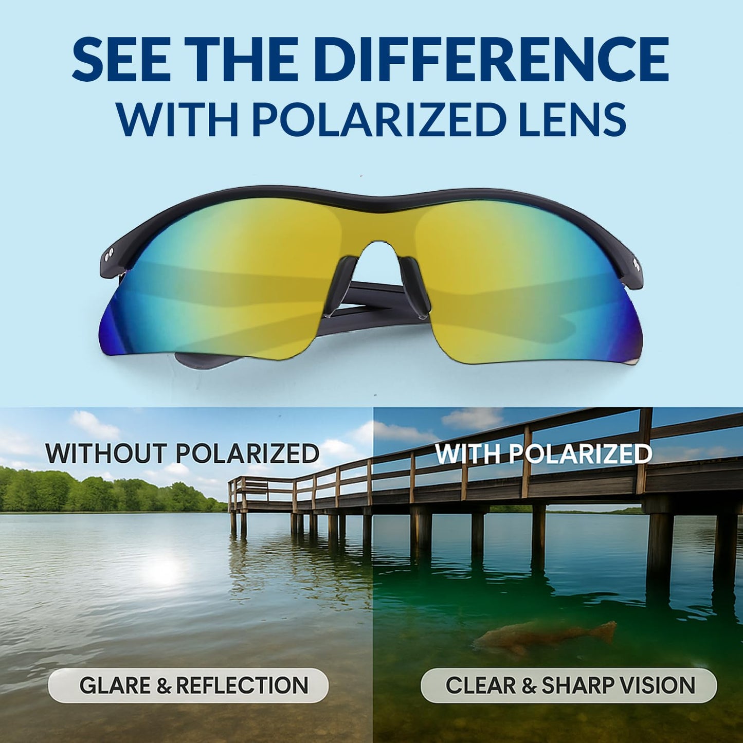 GoLight Polarized Wraparound Sports Sunglasses for Men & Women – UV400 Protection, Anti-Glare TAC Lens, Lightweight Frame with Metal Hinges – Ideal for Running, Driving, Cycling & Outdoor Sports