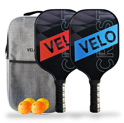 Pickleball Paddle Set of 2 Lightweight Paddles with Carbon Fiber Material and Fiberglass Finish Pickle Ball Rackets 2 Pack with 4 Balls, 1 Bag, Pickle Ball Paddle for Men and Women & Kids