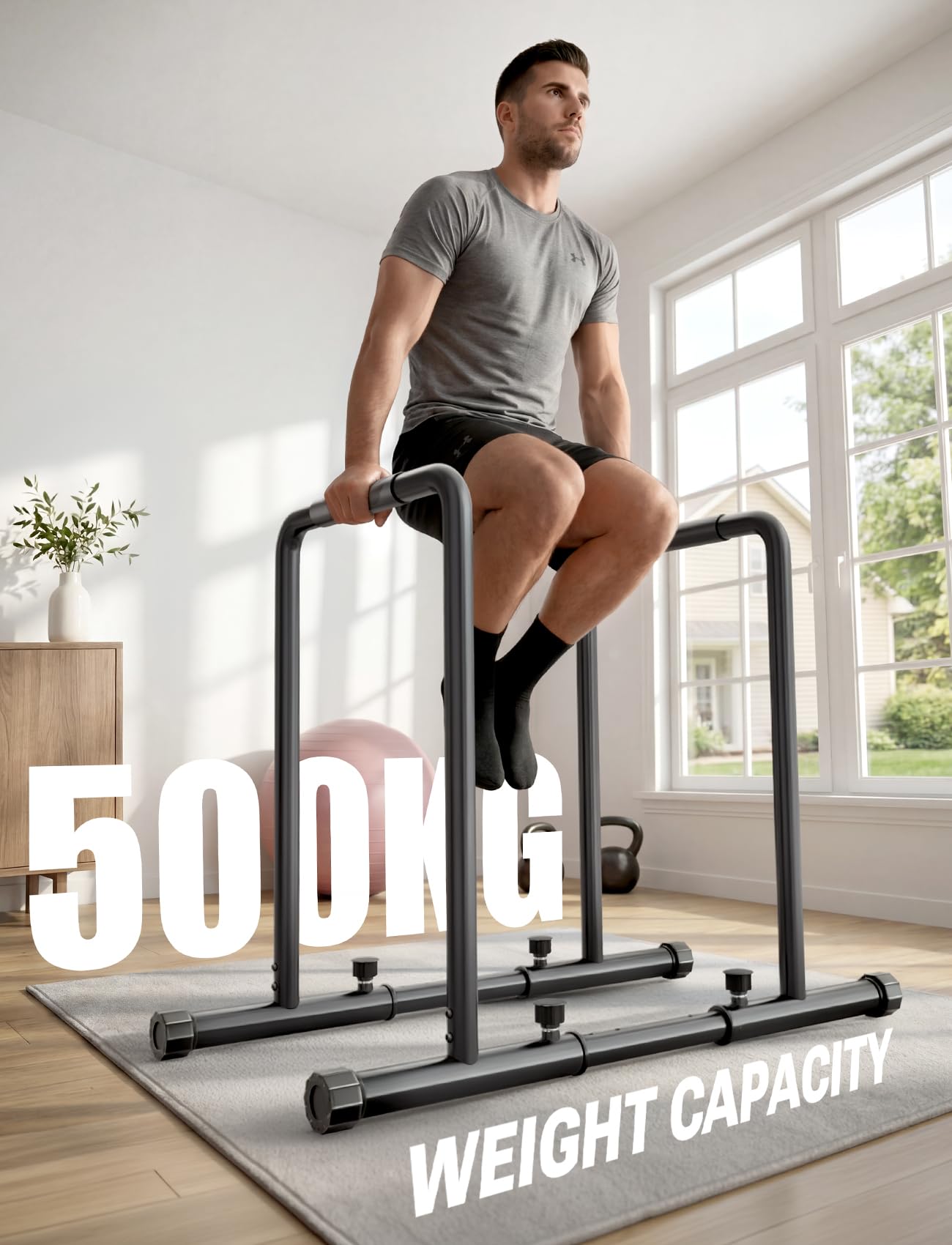 YOLEO Adjustable Dip Bar- 1100lbs Dip Station Portable Functional Fitness Bar with Safety Connector, Heavy Duty Dip Stand Body Press Bar Parallette Exercise Bar Workout Equalizer for Calisthenics