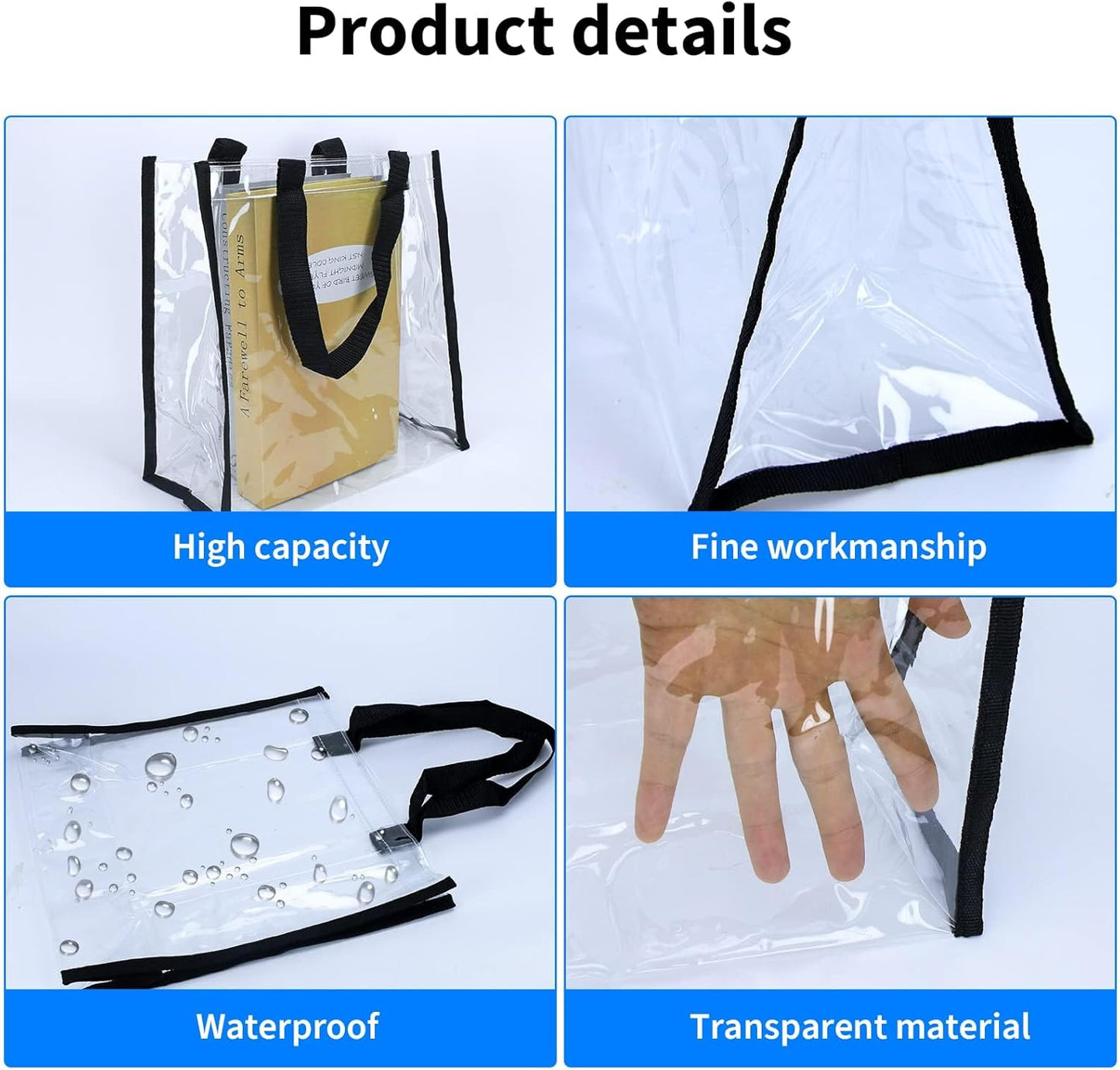 Skiennix Clear Tote Bag - Durable PVC with Handles for Work, Beach, Lunch | 12x12x6 Inch Size