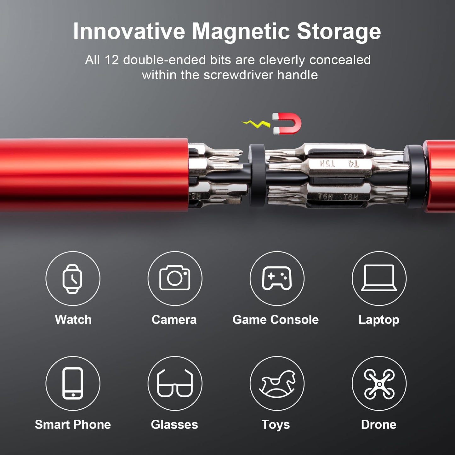 24-in-1 Precision Screwdriver Set, Magnetic Multi Bit Mini Screwdriver Set, Pen Style Repair Tool Kit for Eyeglass, Watch, Computer, Jewelry, Laptop, Phone and Electronic (Red)