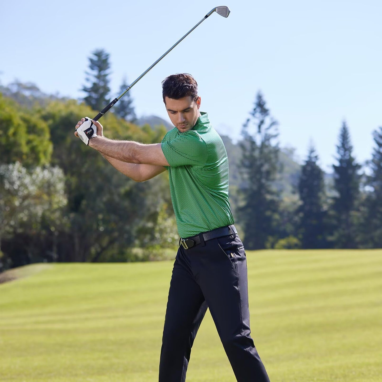 Golf Shirts for Men Dry Fit Moisture Wicking Casual Sport Short Sleeve Mens Golf Polo Shirts Green Stripe