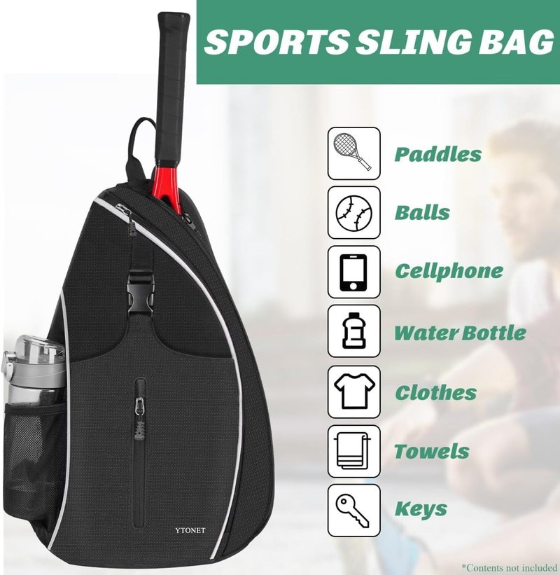 Ytonet Tennis Bag, Tennis Sling Backpack Crossbody Water Resistant for Men Women, Compatible for Pickleball Badminton Rackets