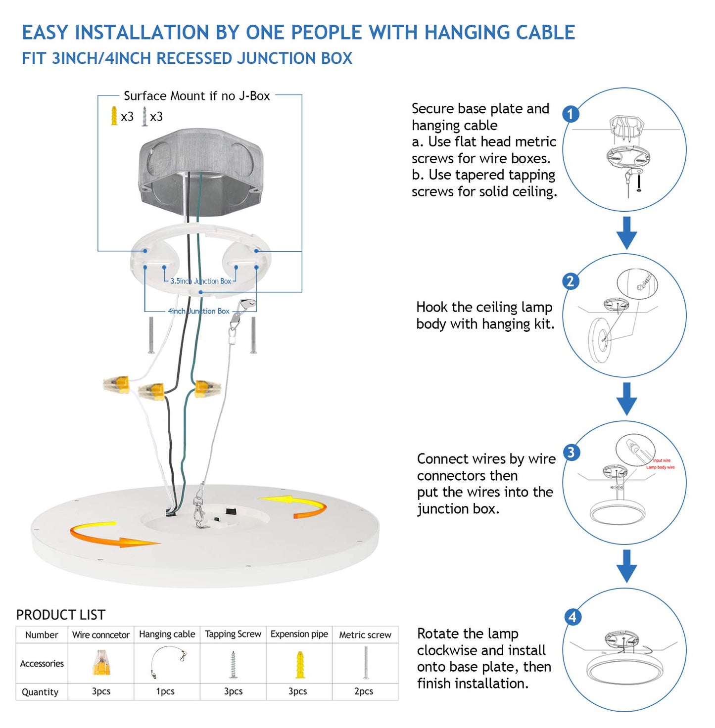 CycevSun 15.8 Inch Dimmable LED Ceiling Light Flush Mount, 3000K-4000K-5000K Selectable - 24W Super Bright 2400LM - Slim Large Round White Trim, 2 Pack