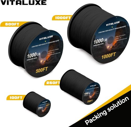 1000lb Paracord Rope - Heavy Duty 4mm Triple Strands Tactical Parachute Cord for Survival Gear & Camping