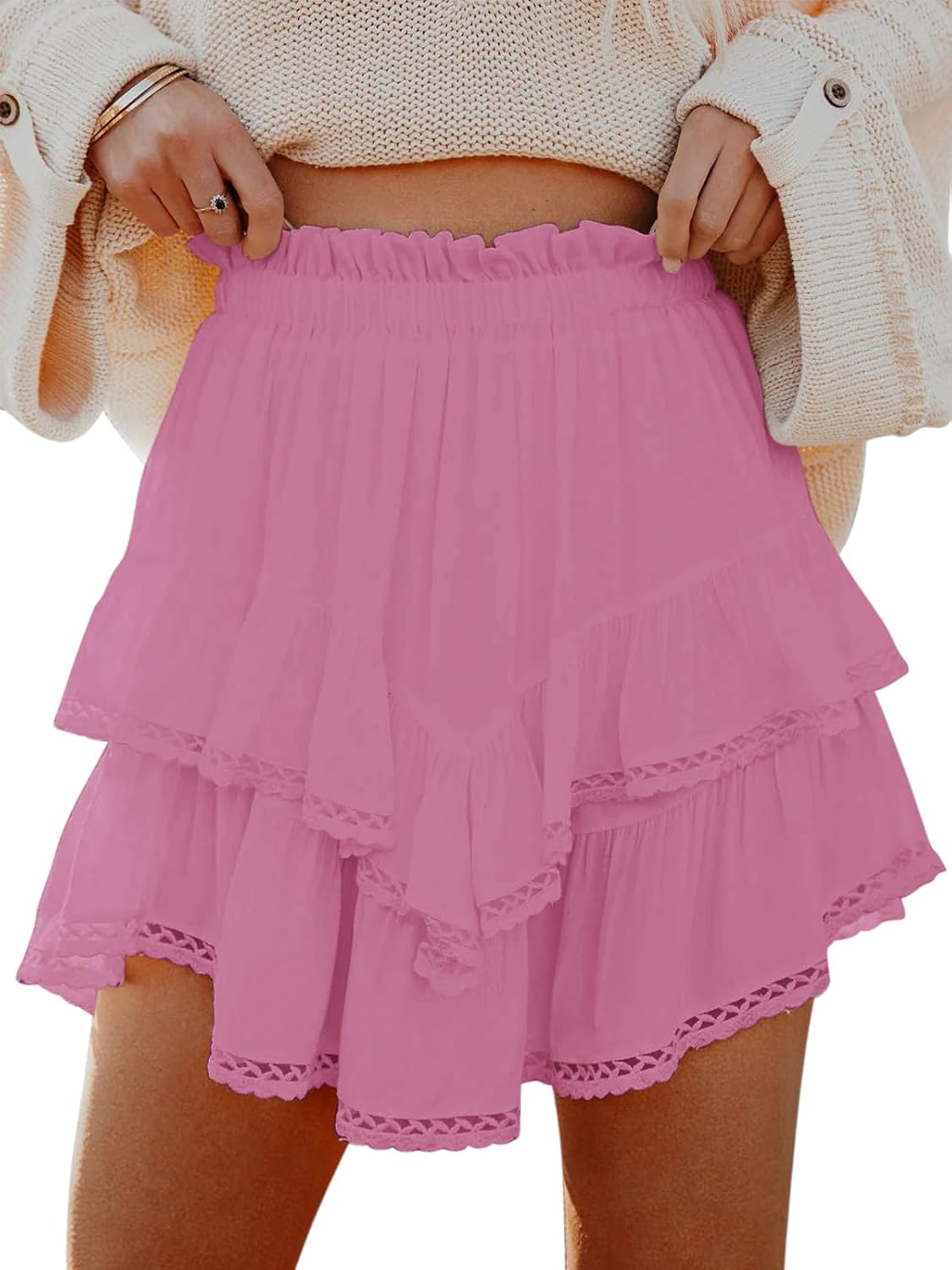 Aoudery Flowing Women's Shorts - Casual Boho Ruffle Tiered Skorts | High Waist Mini Golf & Tennis