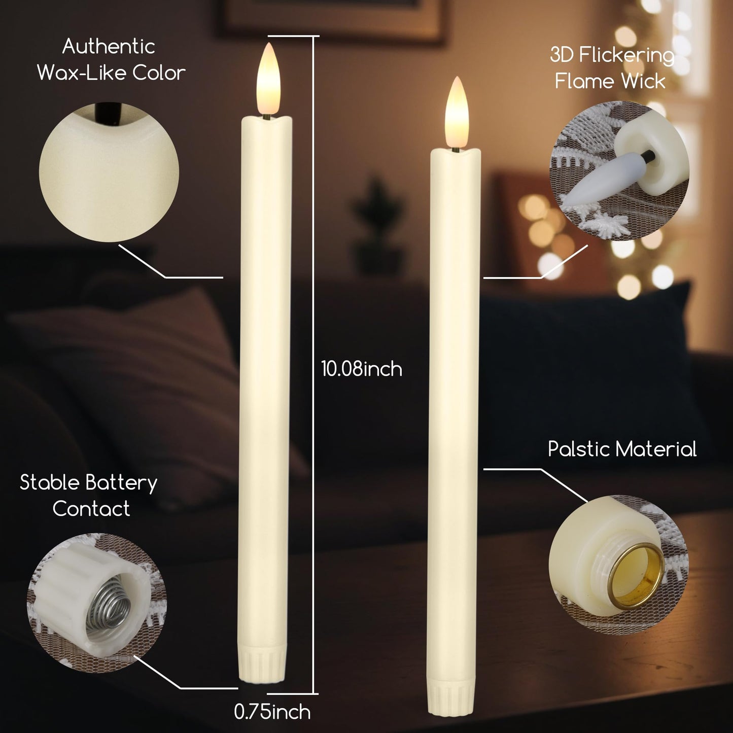 SEHNSY Ivory Flameless Taper Candles with Remote and Timer, 10.1" Battery Operated Candle with Flickering Flame, Led Flameless Candlesticks for Christmas, Weddings, and Indoor Decor, 2 Pack