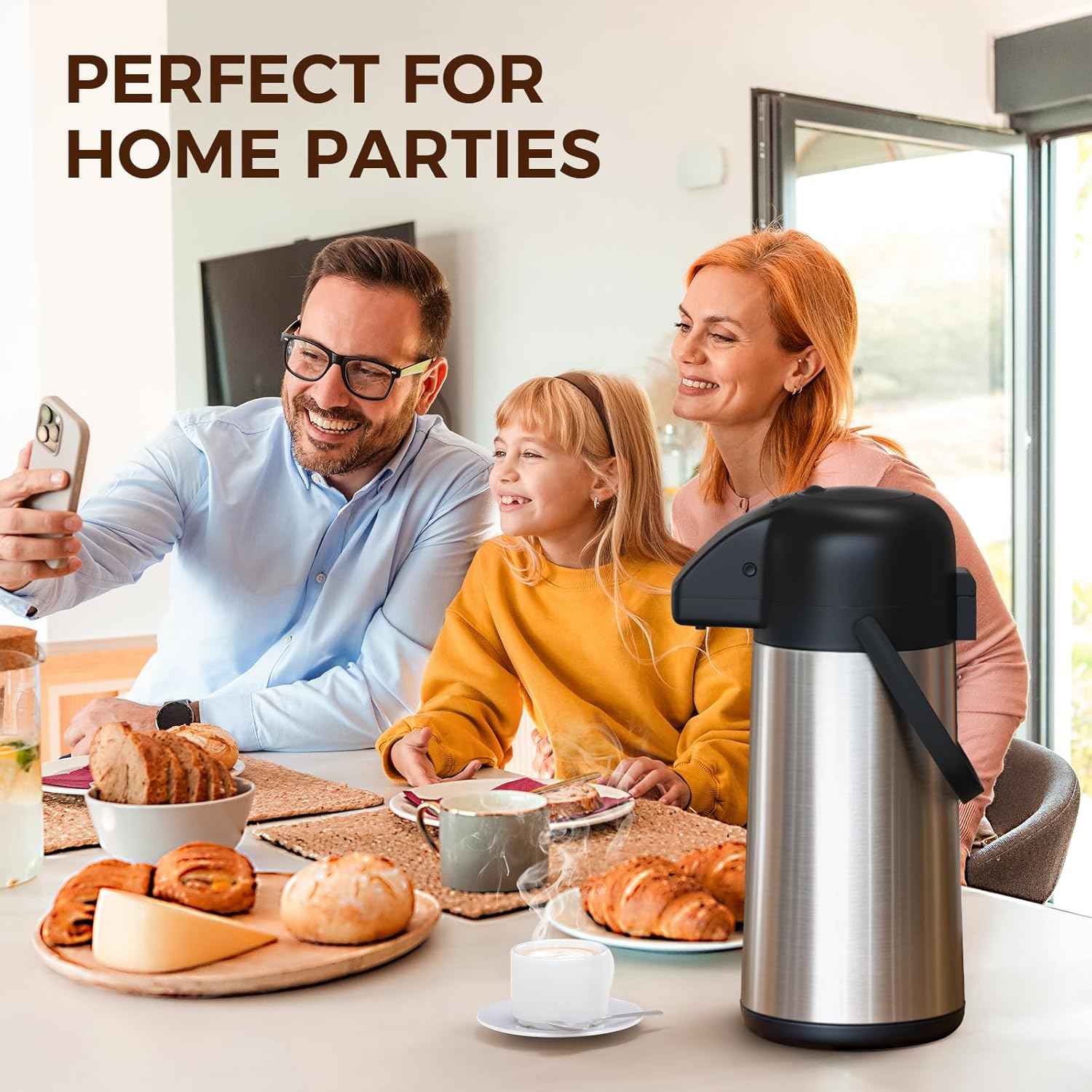 Large 102OZ Stainless Steel Coffee Carafe - Insulated Airpot Dispenser for Hot Drinks