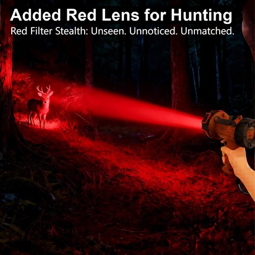 XINXI Rechargeable Spotlight 1,000,000 Lumens with COB Floodlight, IP67 Waterproof Spotlight Flashlight, Long Runtime Handheld Spot Light with Red Filter,Outdoor Spot Light for Hunting,Fishing(Brown)