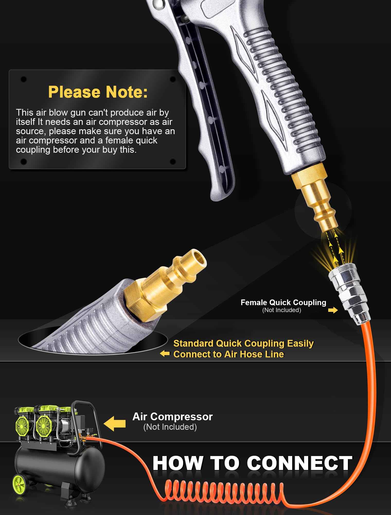 JASTIND Upgrade Air Blow Gun with Adjustable Air Blower Nozzle, Up to 27 Inches Extension with 4.9 Inches Steel Air Flow Nozzle, High Volume Pneumatic Dust Clean Tool for Air Compressor Accessory