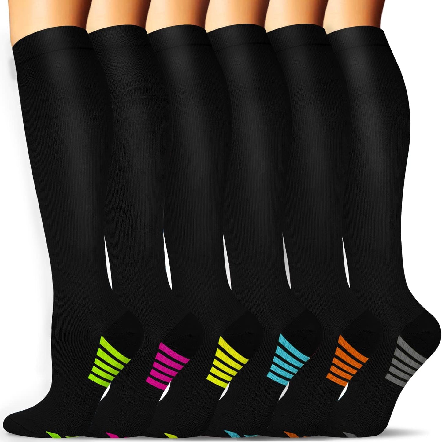 SunFeeling Compression Socks - 6 Pairs for Men & Women | Enhanced Circulation Support for Athletes