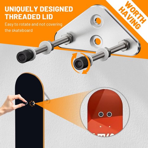 ROKENPOY 6 Packs Skateboard Wall Mount Aluminum Skateboard Hanger with Two Screw Holes for Display Skateboard Deck Storage Horizontal and Floats Vertically
