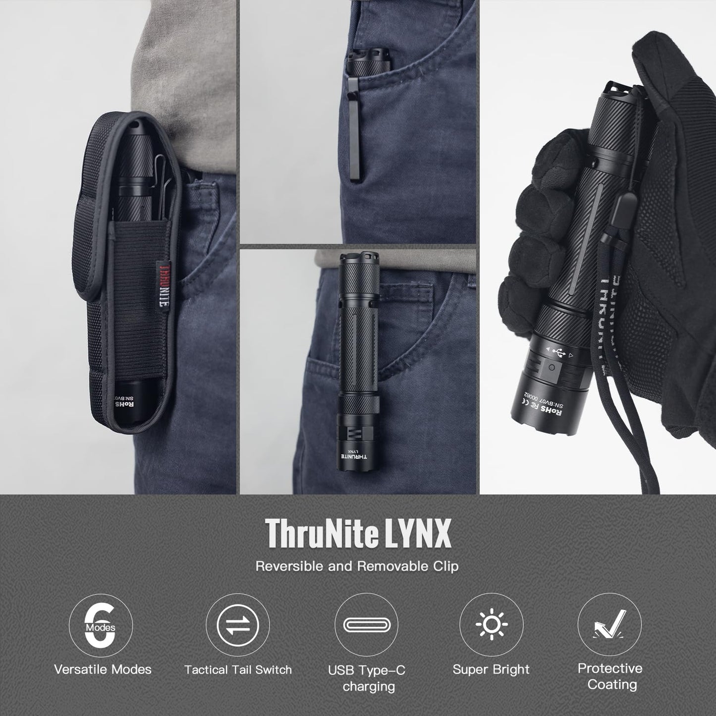 ThruNite Lynx Rechargeable Tactical Flashlight - 3100 High Lumens & 417m Beam LED Flashlight, USB-C Rechargeable with Power Bank Function, IPX8 Waterproof Flash Light for Camping, Hunting & Home Use