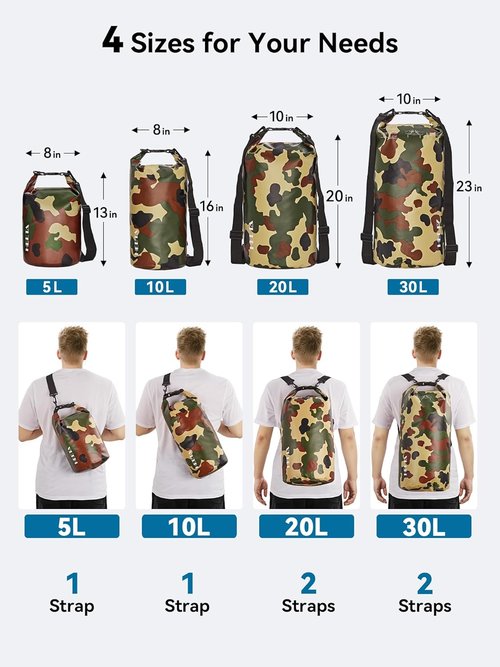 HEETA Waterproof Dry Bag - Lightweight Roll Top Storage Backpack with Emergency Whistle | 5L/10L/20L/30L/40L