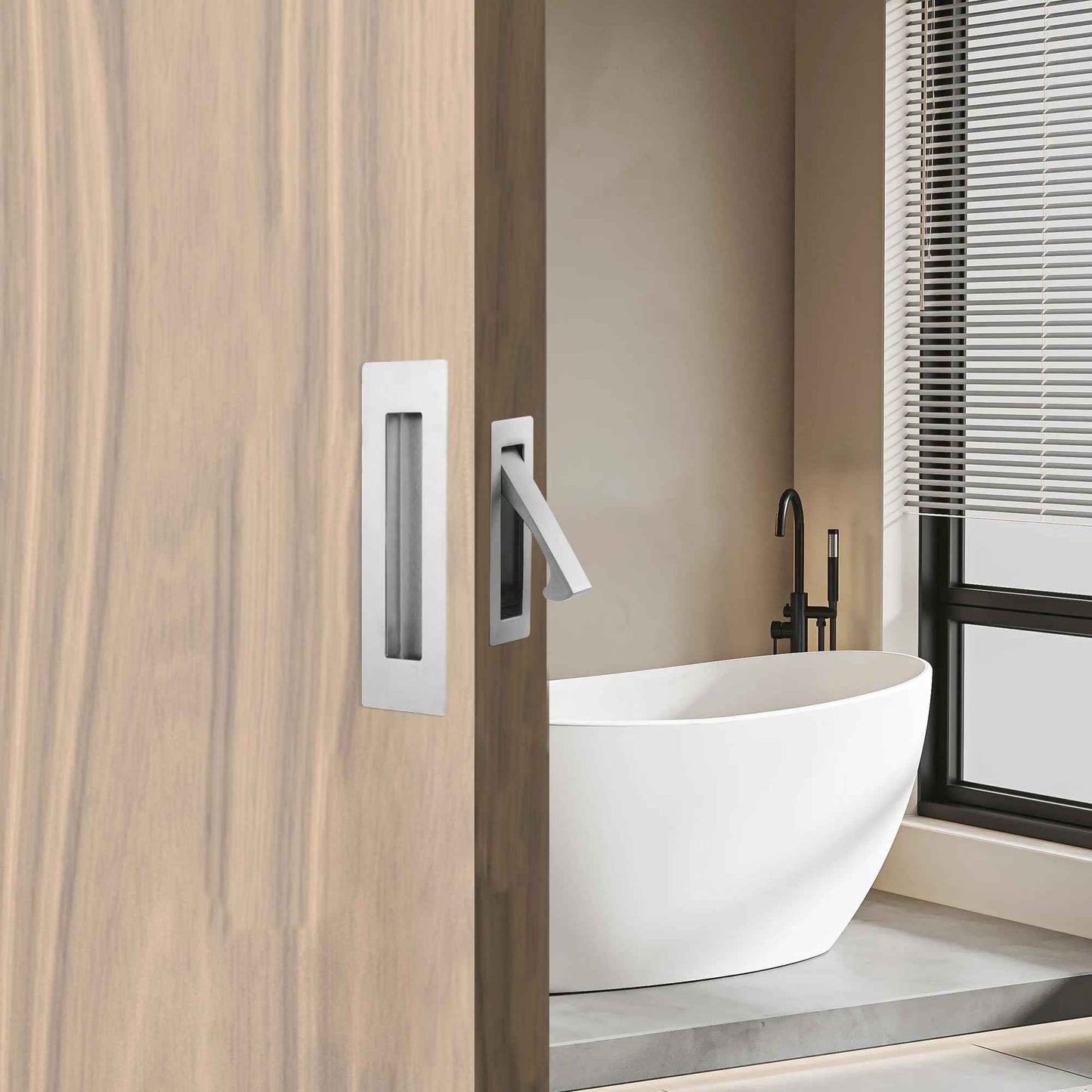 Malimali Pocket Door Pull and Edge Set, Stainless Steel Hardware Recessed Handle, Sliding Door Finger Flush Pull (Brushed Steel, 3 Pack)