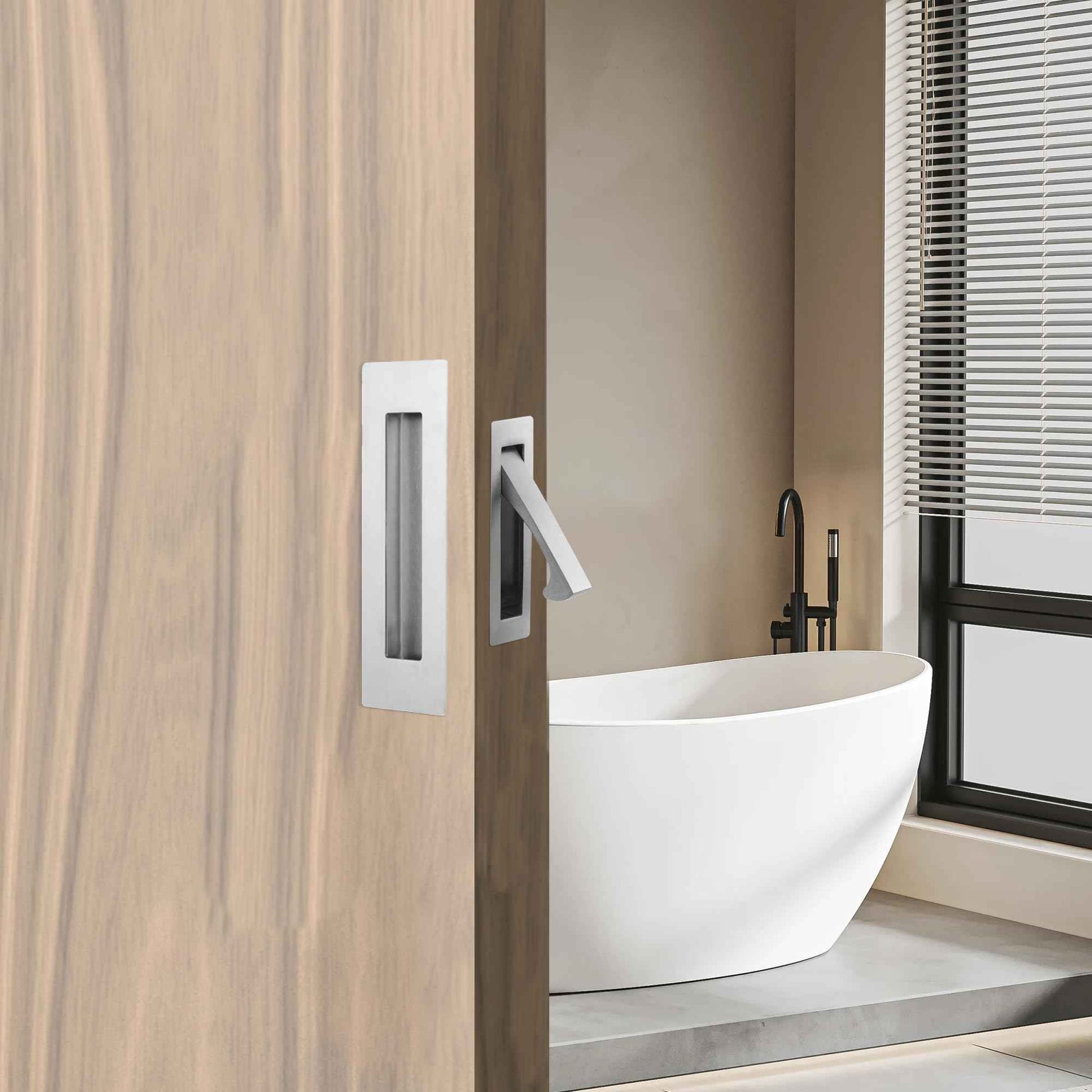 Malimali Pocket Door Pull and Edge Set, Stainless Steel Hardware Recessed Handle, Sliding Door Finger Flush Pull (Brushed Steel, 3 Pack)