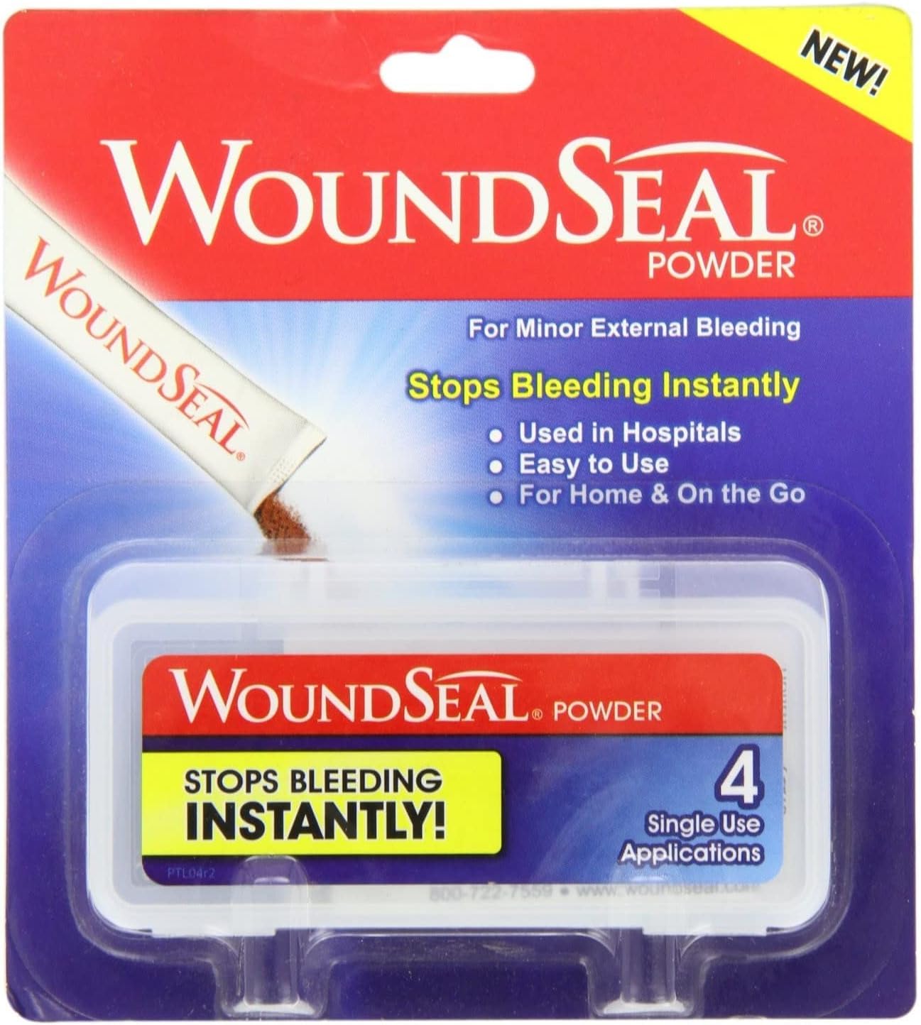 WoundSeal Powder 4 Each (Pack of 4) - Wound Care First Aid for Cuts, Scrapes and Abrasions - Stops Bleeding in Seconds Without Stitches or Bandages