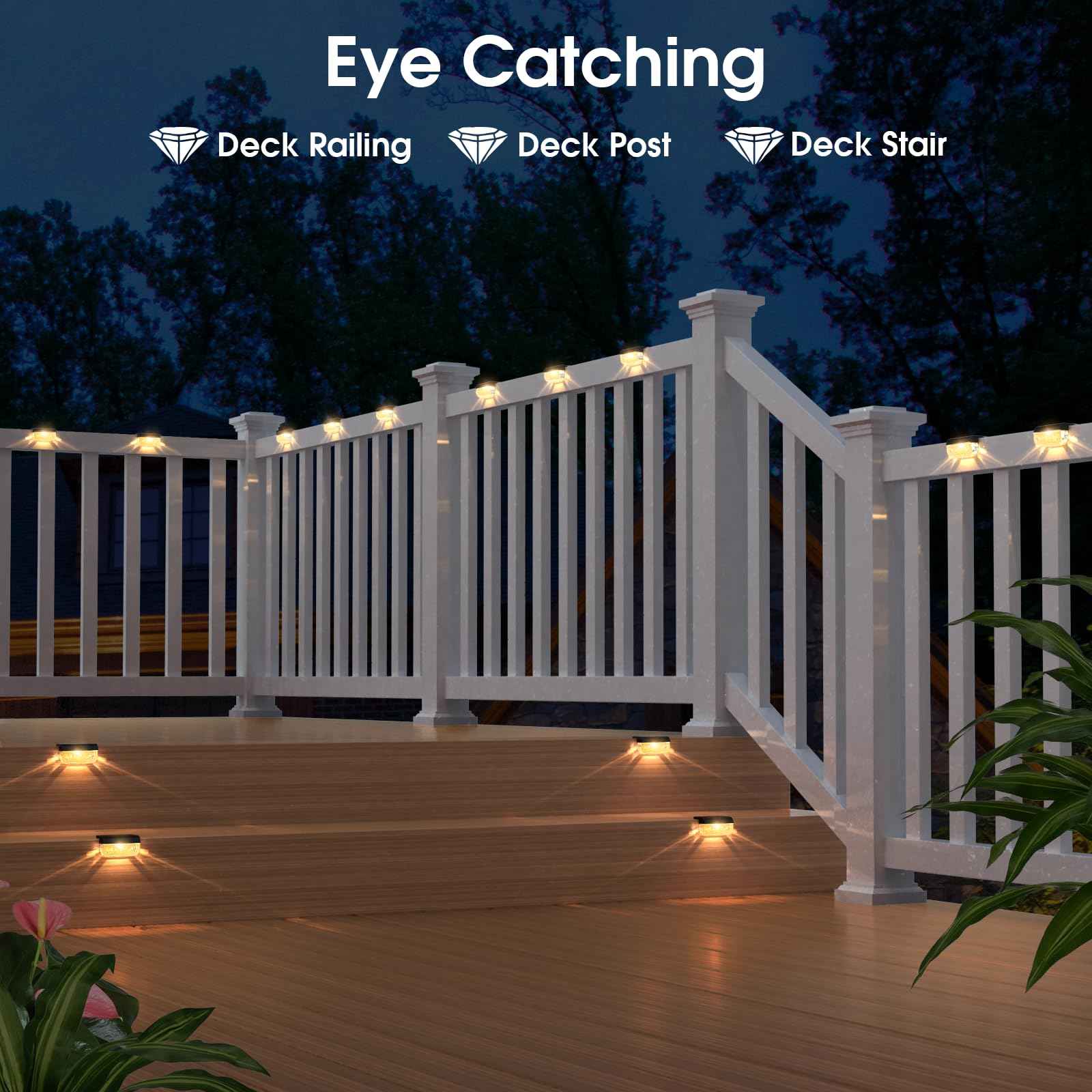 Eyrosa Solar Deck Lights 8 Pack, Solar Lights Outdoor Waterproof for Outside, Stairs, Step, Fence, Yard, Garden, Patio, Pool, Railing (Warm White)