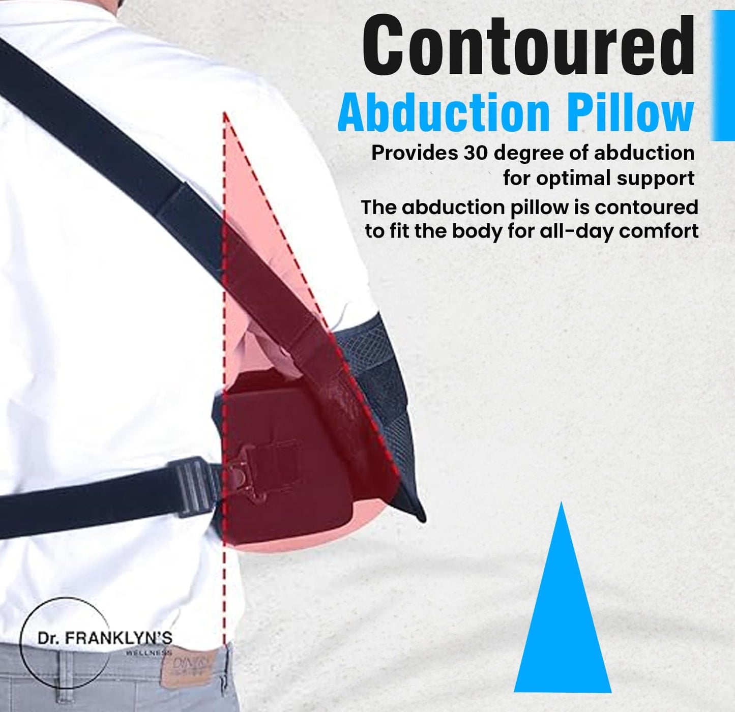 DR FRANKLYN'S Arm Sling Shoulder Immobilizer for Rotator Cuff Pain Relief, Surgery & Broken Arm- Shoulder Abduction Pillow for Injury Support - Brace Includes Pockets-Foam Stress Ball and Wedge