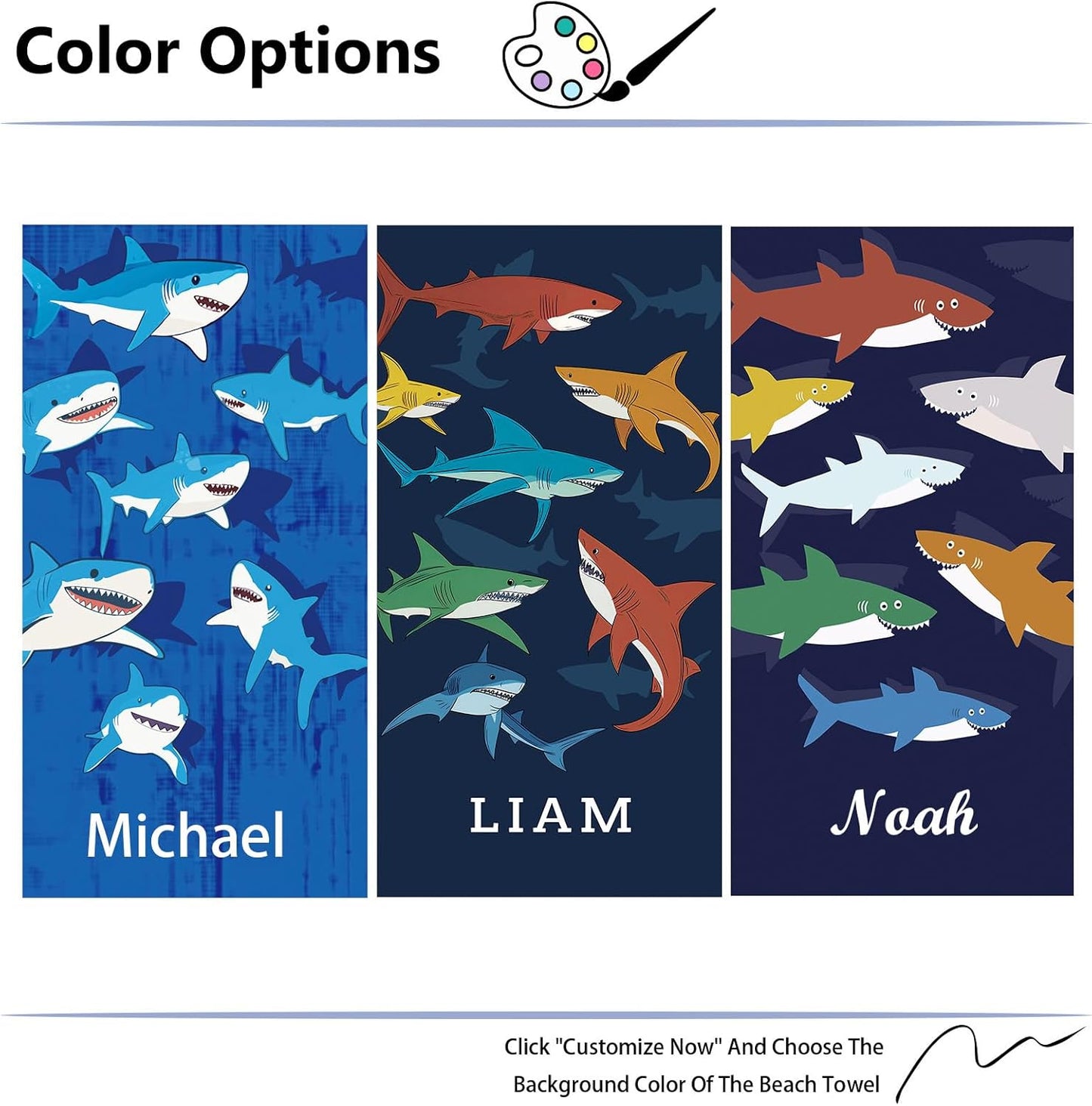 Skiennix Personalized Beach Towels for Kids - Ultra Absorbent Custom Monogram Towels | Shark Design