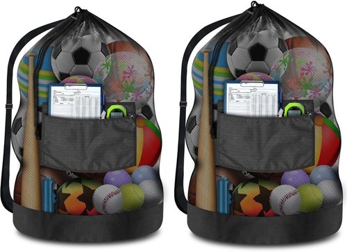 BROTOU Heavy Duty Soccer Ball Net Bag - Extra Large 100L Capacity for 10-12 Balls | Drawstring with Zipper Pocket