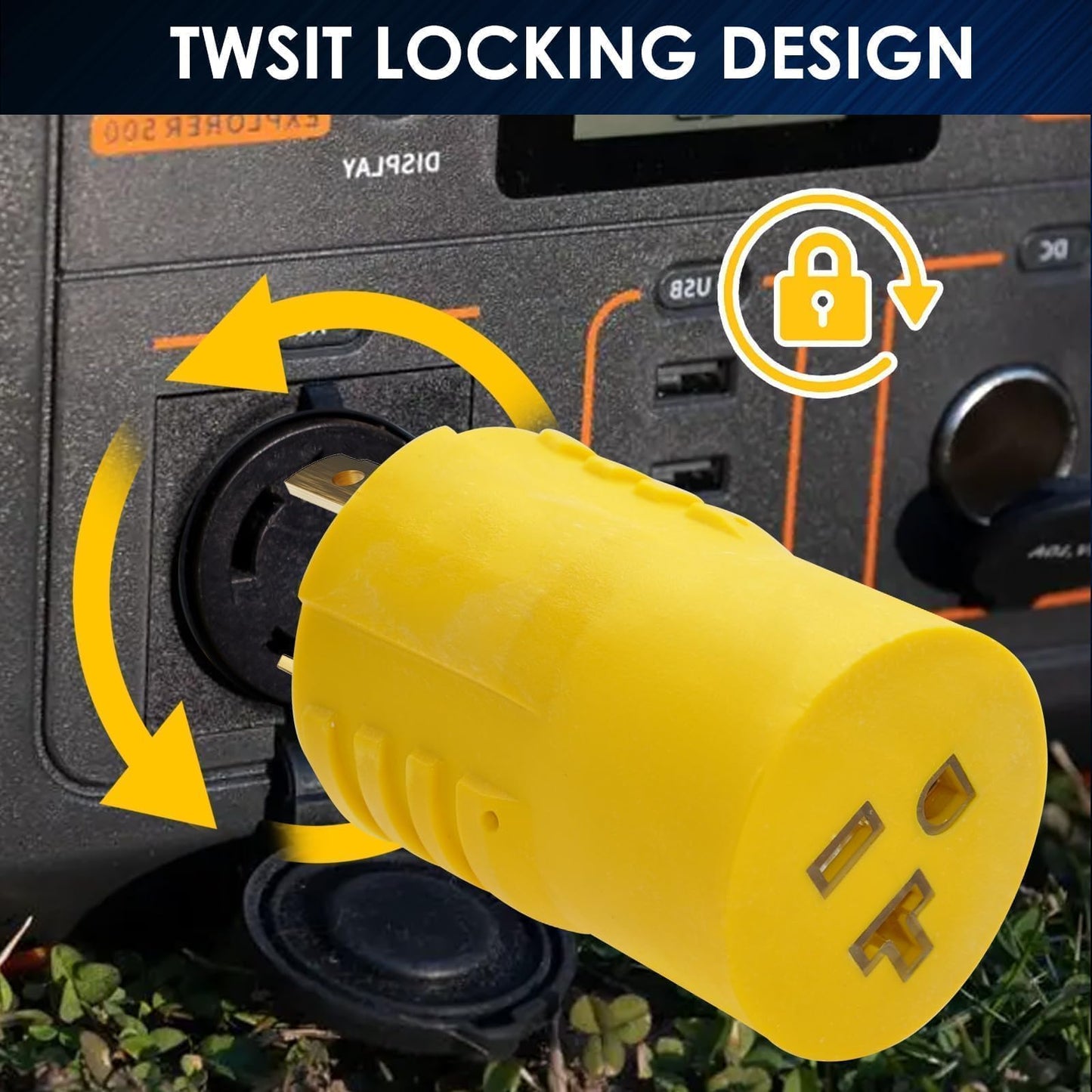 HUBRV Shore Power 30 Amp to 110 Adapter, 30Amp to 15 Amp Generator Connector, NEMA L5-30P to 5-15R / 5-20R ETL-Certified for RV, Marine, and Household Use