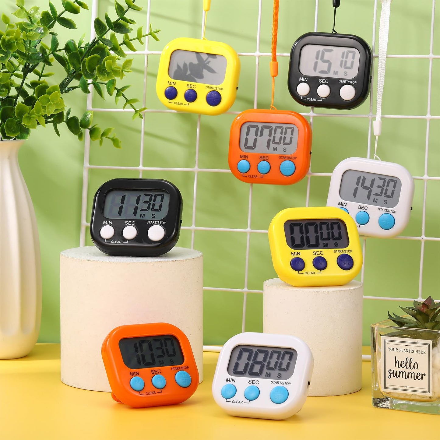 Flutesan 16 Pack Digital Classroom Timers with Lanyards - Color-Coded Countdown Timers for Teachers, Students, Kitchen Use, Back to School, Loud Alarm, Easy Operation(Black, White, Yellow, Orange)