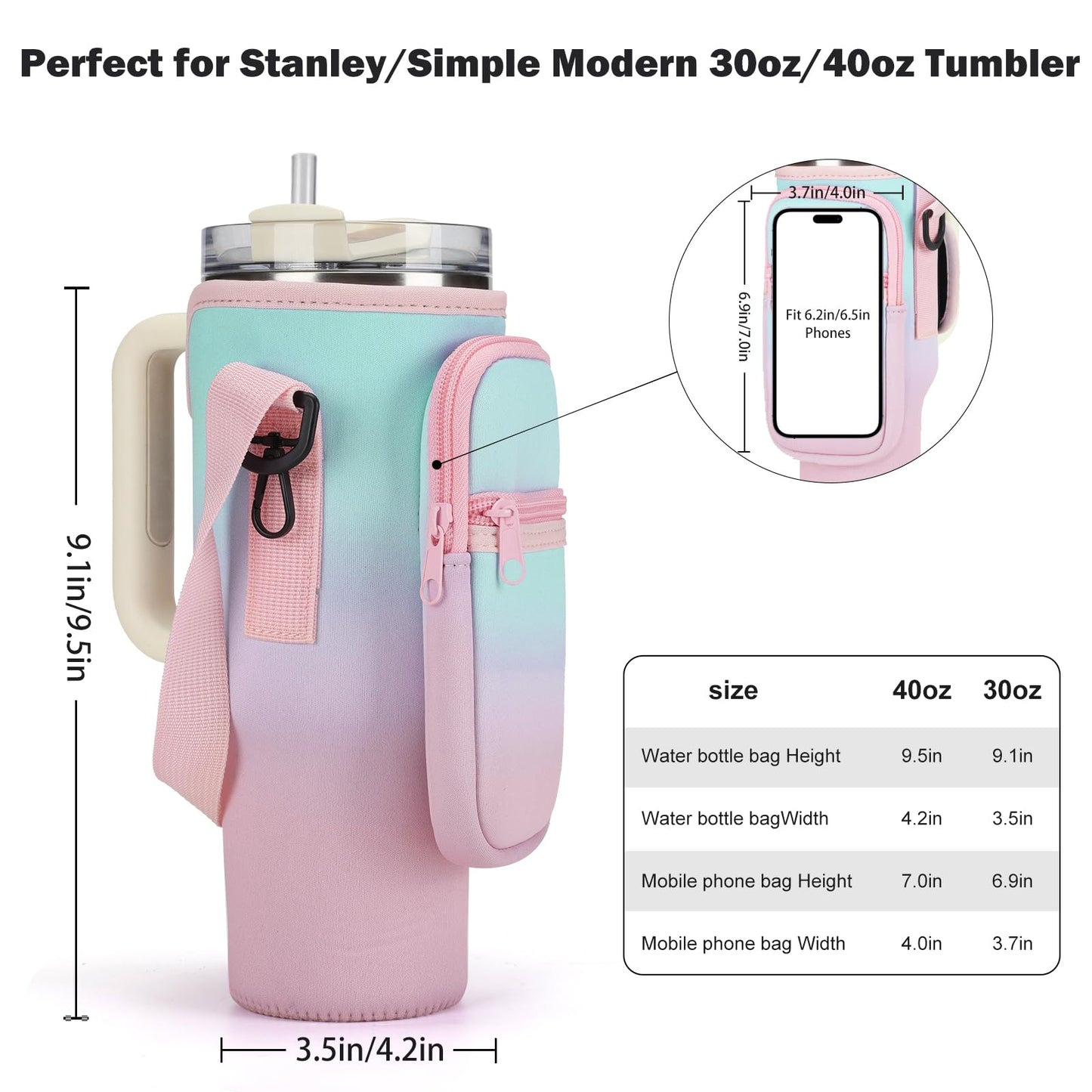 GOEWY Water Bottle Carrier Bag for Stanley Cup 40oz with Phone Pockets