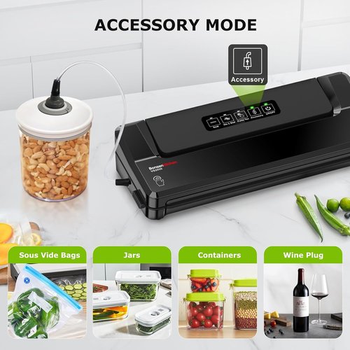 Bonsenkitchen Vacuum Sealer Machine - Compact Food Sealer for Meal Prep & Storage | 5 Bags, Black