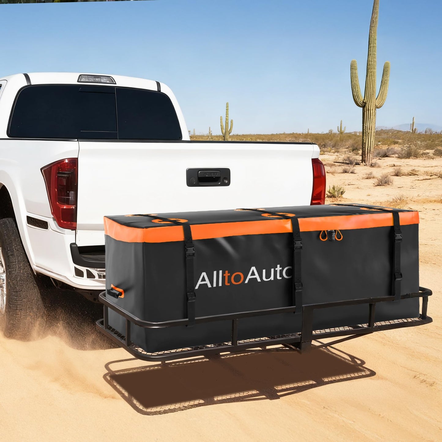 AlltoAuto 30 CuFt Waterproof Cargo Bag for Hitch Carrier | 60"x24"x36" Trailer Hitch Cargo Carrier | Weatherproof Truck Bed Storage with Straps, Lock & Carry Case | PVC Vehicle Soft-Shell Carriers