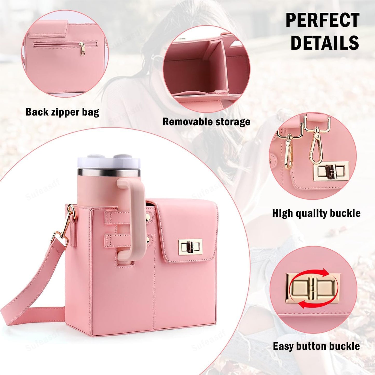2025 New Stanley Cup Holder Crossbody Water Cup Storage Bag Purse Purses with Cups Holdes Stanley Cups Purses Holder 40 oz (Black)