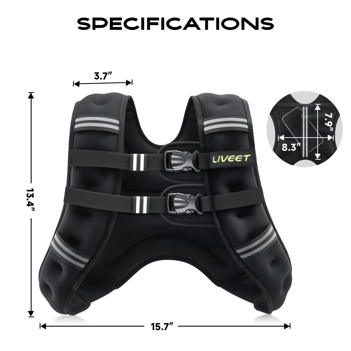 Liveet Weighted Vest, Weighted Vest for Women Men, 15lb Weight Vest with Pocket Reflective Strips Adjustable Buckle Straps SGS Certified Weight Vest for Walking Running Strength Training Cardio Workout