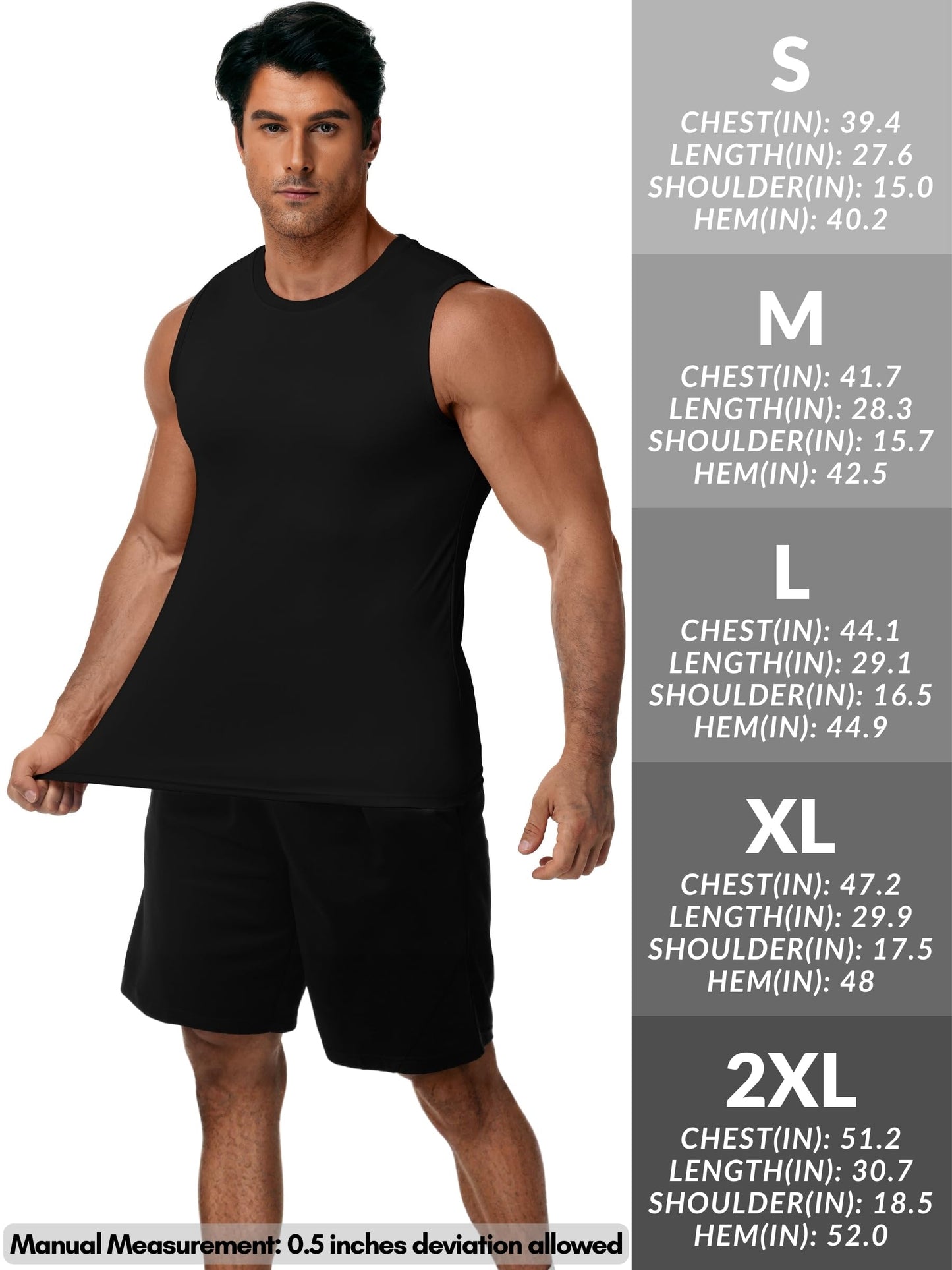 ZITY Men's Sleeveless Shirts Quick Dry Tank Tops UPF 50+ Workout Gym Muscle Shirts for Running Bodybuilding Summer Beach Black
