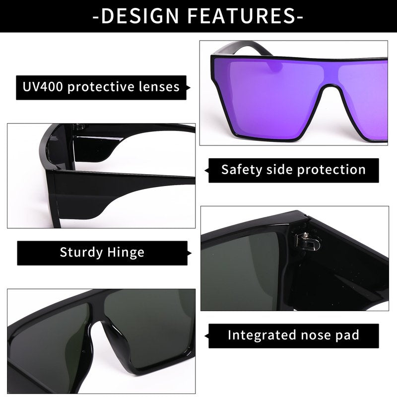 OTICALA Square Safety Sunglasses Uv400 Protection Outdoor Z87 Windproof Cycling Sunglasses for Men Women (Black/Purple)