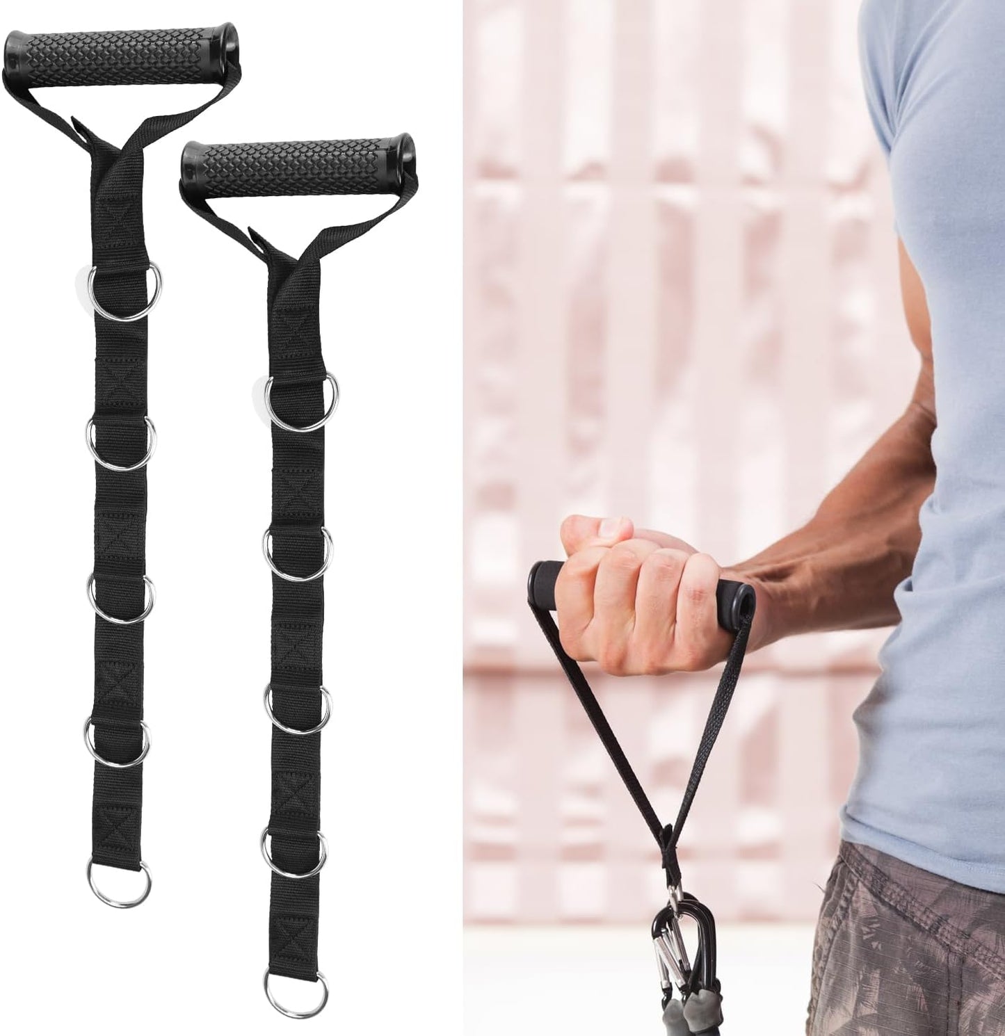 QWORK Fitness Metal Gym Handles - Heavy-Duty Adjustable D-Ring Buckles for Pulley Systems | Perfect for Shoulder, Biceps, and Triceps Exercises