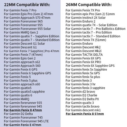 20mm/ 22mm/ 26mm Watch Band For Garmin Fenix 5 6 7 8 Pro Sapphire Solar Forerunner 965 955 935 Epix Pro Gen 2 47mm 51mm Quick Fit 20 22 26 Watch Bands Replacement Men Women (Black-Silver Buckle, Quick-fit 22mm)