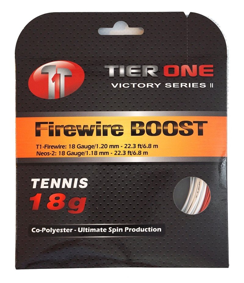 Tier One Firewire Boost (co-Poly/co-Poly Hybrid) Tennis String (Set - Red/White, 18 Gauge (2 x 6.8 m Sets))