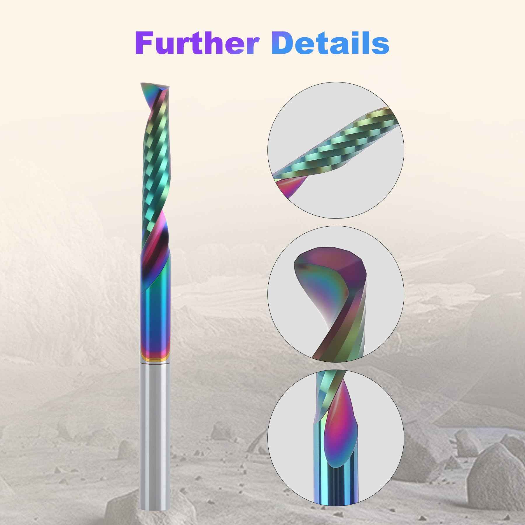 BFVV 10 pcs O Flute CNC Router Bit Set, 1/8-inch Shank Single Flute End Mill, Spiral Up-Cut Solid Carbide Milling Cutters with DLC Coating, Ideal for Aluminum, Plastic, Acrylic, Wood, MDF and PVC