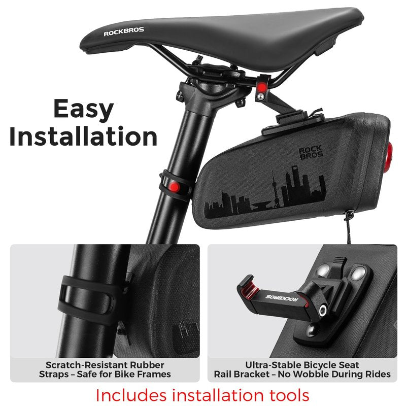 ROCKBROS Bike Saddle Bag with Night Riding Taillight and Brake Sensor- Waterproof Road & Mountain Bike