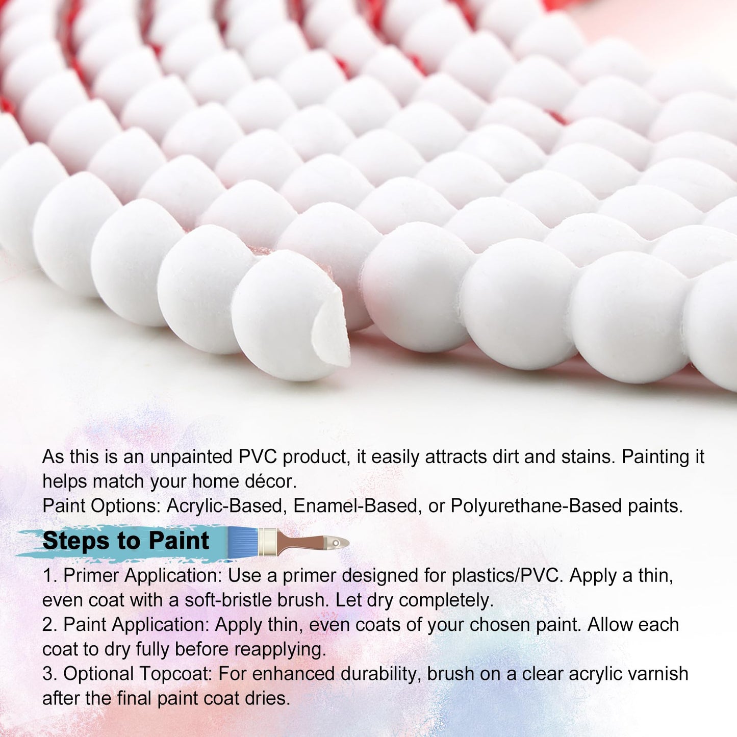 Trimold 118" x 0.39" Peel and Stick Unfinished Beaded Trim - Easy to Paint, Flexible DIY Craft Molding for Mirror Frame, Backsplash, Wall, Door, Cabinet, Dresser, Shelf