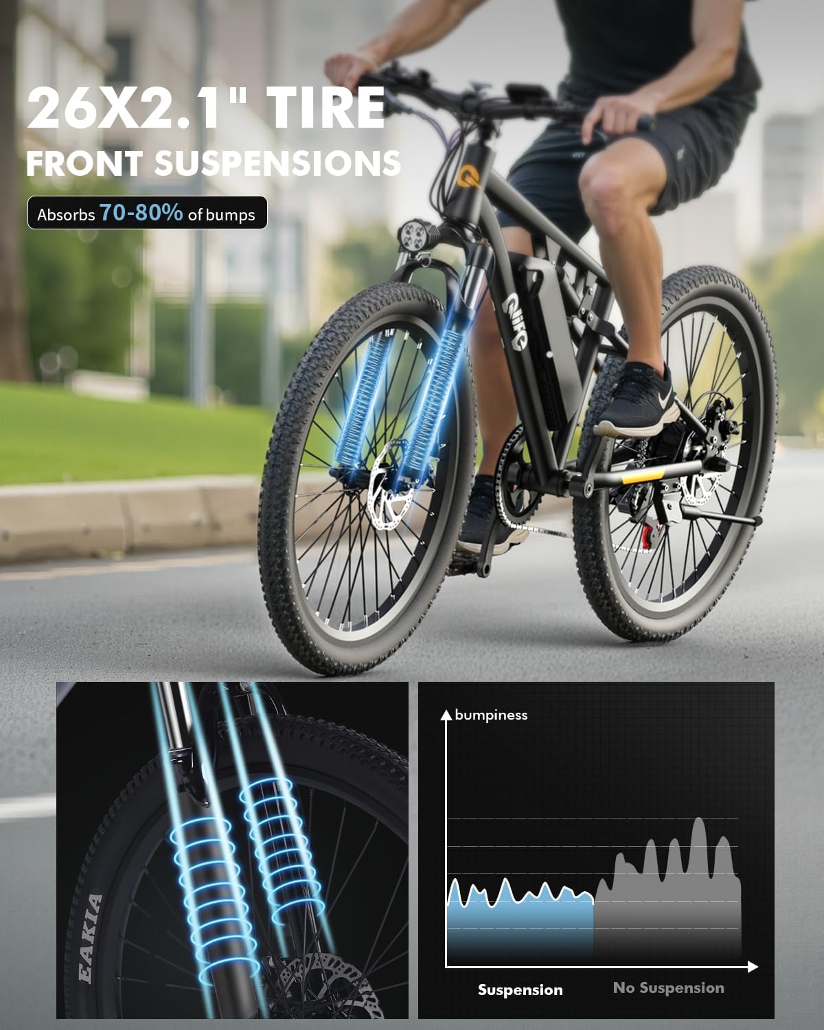 Qlife Racer Electric Bike - 21-Speed Lightweight E-MTB with 1000W Motor, 375Wh Battery, 26" Tires | Up to 40 Miles